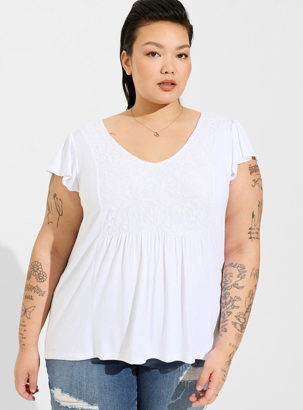Torrid Super Soft V-Neck Ruffle Tee, Bright White, NWT, 3X